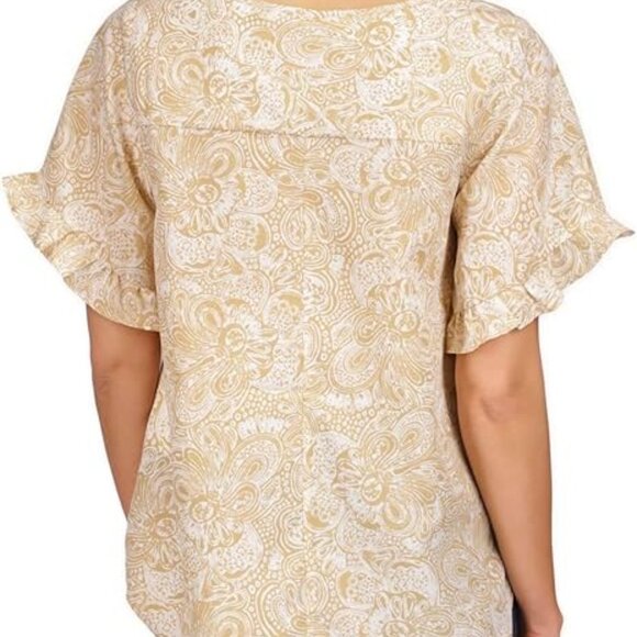 Michael Michael Kors Women's Paisley-Print Ruffled Top S, Khaki - Picture 2 of 3
